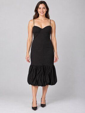 NWT Katia Rae Black Bustier Drop Waist Bubble Hem Midi Dress Size L